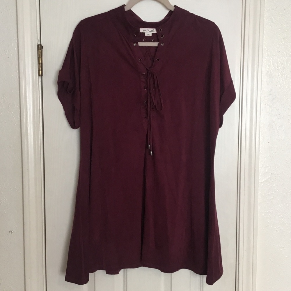 Vintage Simple Noelle Deep Red Lace-Up Tunic